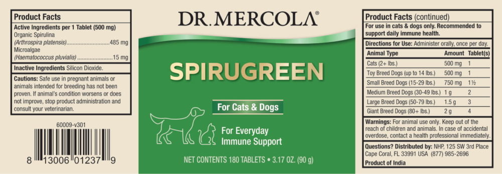 Dr Mercola SpiruGreen for Cats & Dogs label