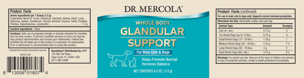 Dr Mercola Whole Body Glandular Support for Cats & Dogs - Male